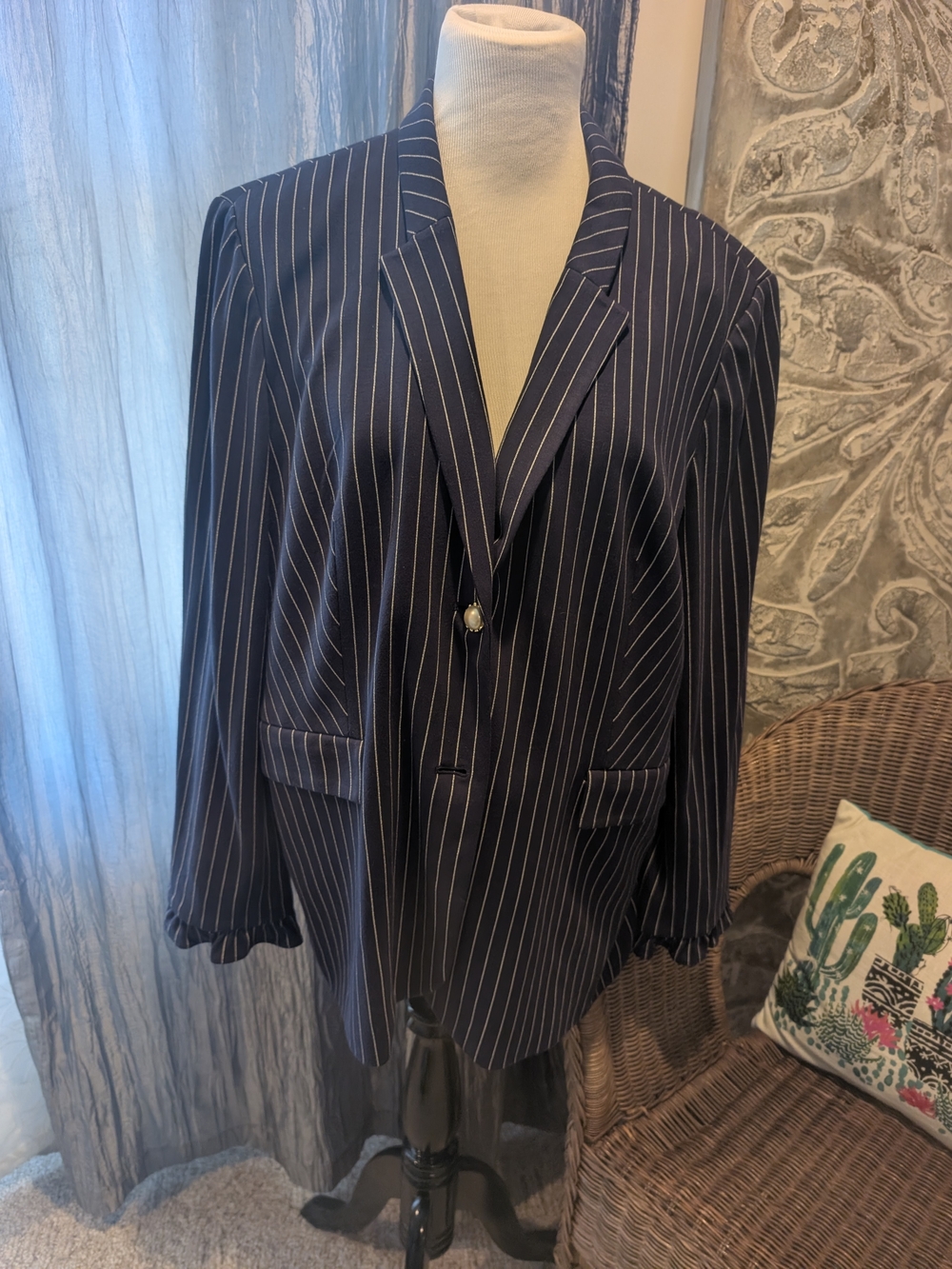 Chico's Navy Pinstripe Women's Blazer Jacket And pants